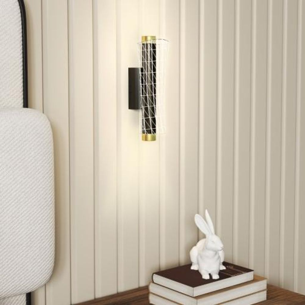 Schwarz 30,7 x 11 x 10,5 cm 2er Set Wandlampe Innen LED Dimmbar Mit Gitterdesign Nachttischlampe Flurlampe Metall Fuer Wohnzimmer Schlafzimmer