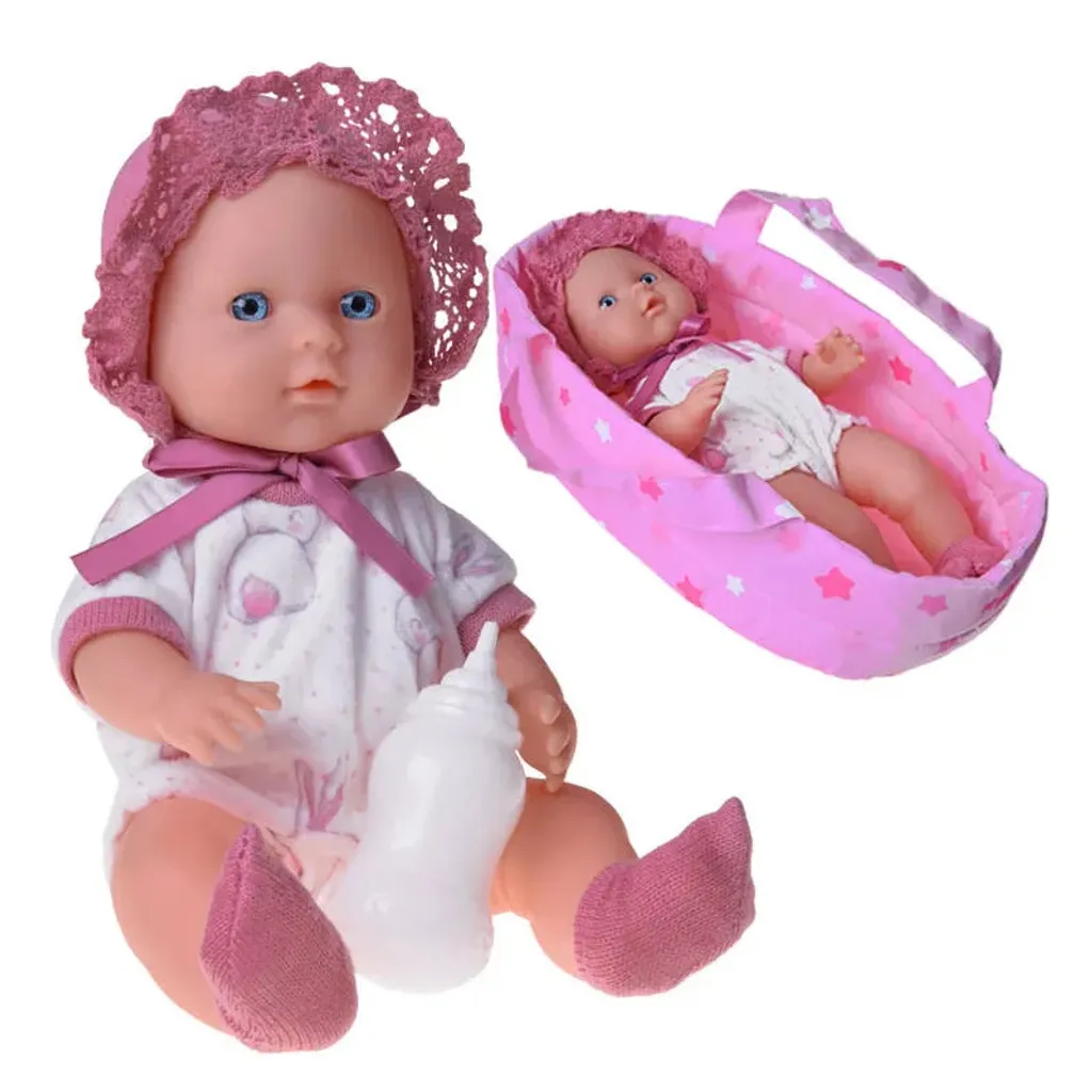 Poupée Bébé avec Porte-bébé qui Boit et Fait Pipi + Biberon ZA5155