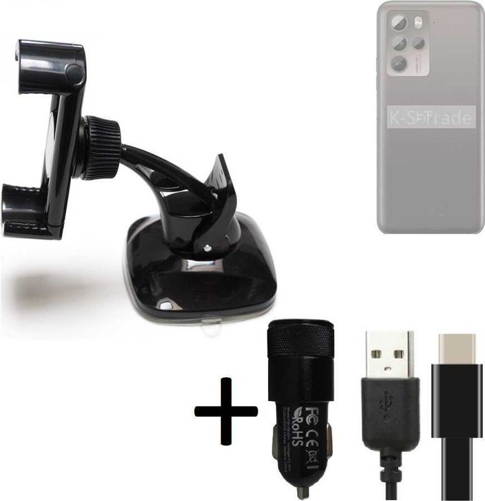 K-S-Trade Handy-Halterung kompatibel mit HTC U23 Pro Windschutzscheibe / Armaturenbrett + LADEGERÄT mit Mico USB Kabel Autohalterung