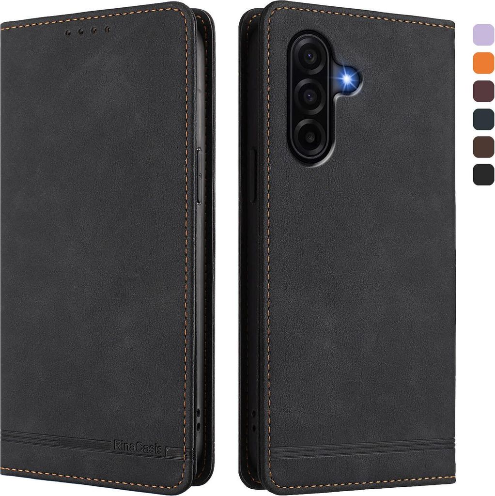 Hülle für Samsung Galaxy A57, Retro Kunstleder Ständer Klapphülle mit Kartenfächer und Magnetische Schwarz