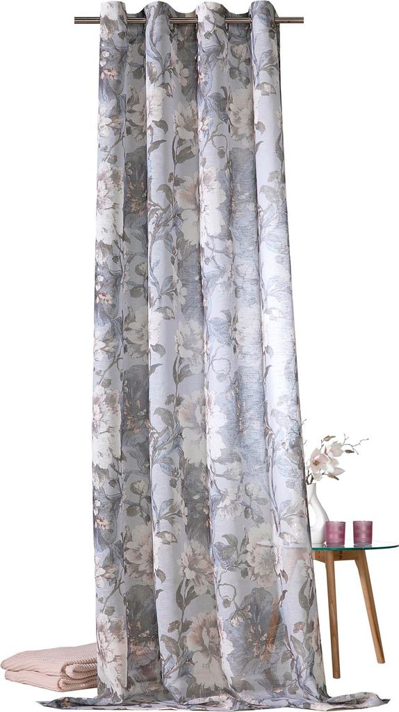 heimtexland ® Ösenschal Gardine Aquarell Blumen Blau Natur Produktbild 