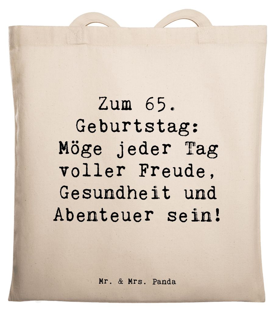 Mr. & Mrs. Panda Tote Bag Spruch 65. Geburtstag - Transparent - Geschenk, Personalisiert, Jutetasche, Shopping Tasche, Happy Birthday, Tragetasche,...