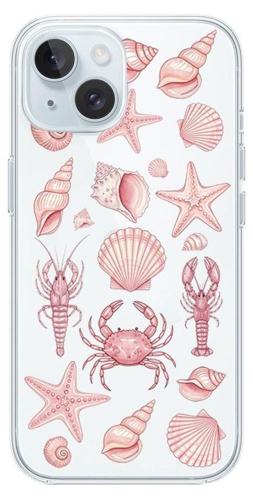 Flexible Hülle für das iPhone 15 Plus, TPU Silikon transparent, Muscheln und Meeresfrüchte