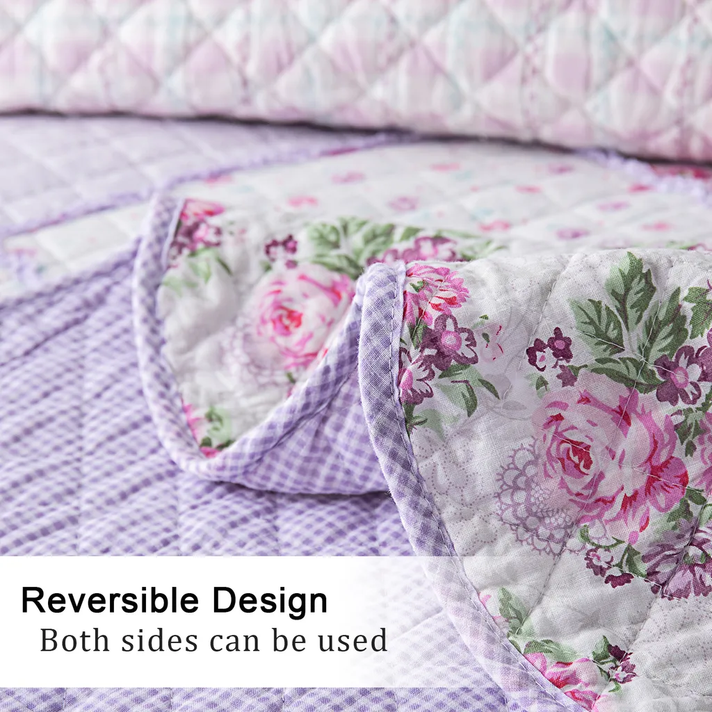 Couette douce patchwork violette réversible en microfibre brossée double