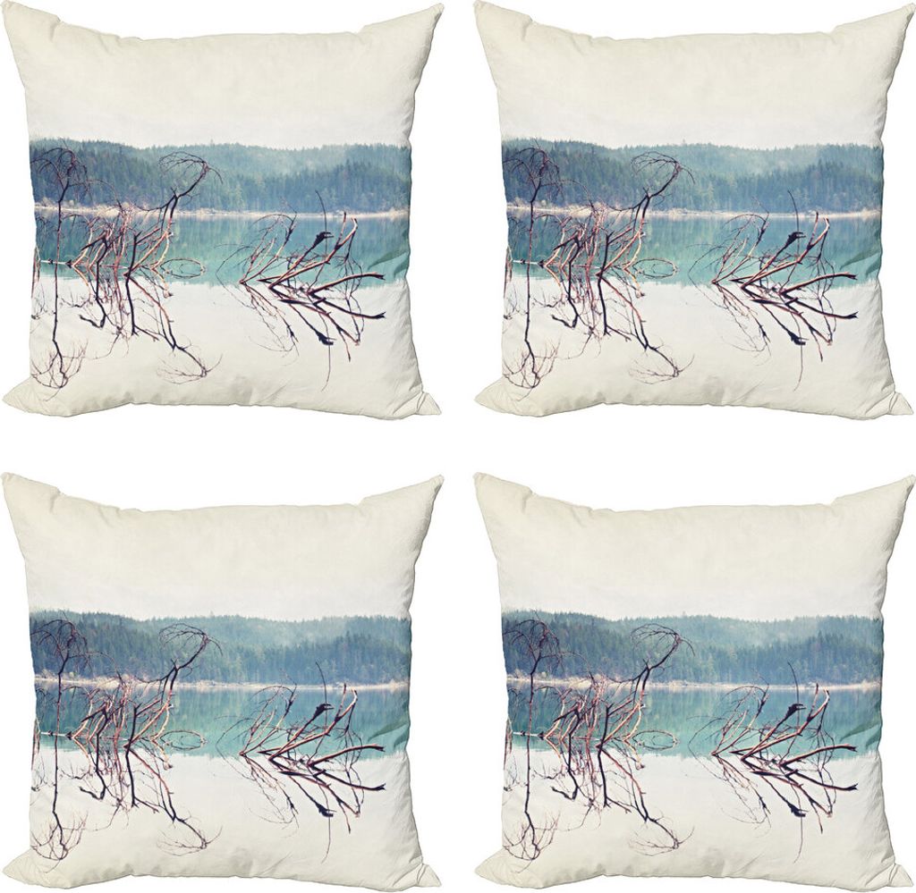 ABAKUHAUS Schwemmholz Kissenbezug Set (4 Stück), Fallen Tree in Strand, Moderner Doppelseitiger Digitaldruck, 50 cm x 50 cm, Creme Grün