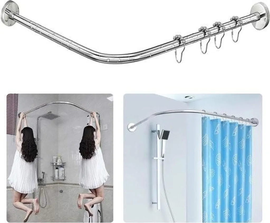 Tringle rideau douche L extensible 70-100cm Inox 304 Argent brillant