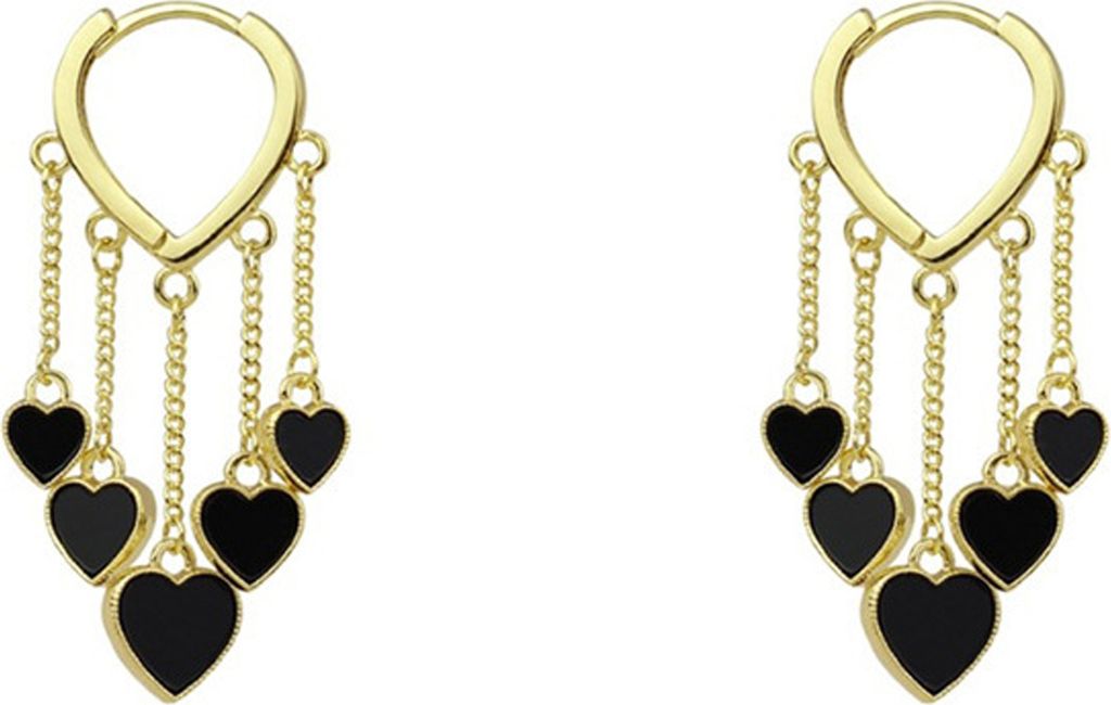 1 paar Baumeln Ohrringe Koreanischen Stil Elegante Temperament Legierung Schwarz Herz Frauen Ohrringe Modeschmuck-Golden