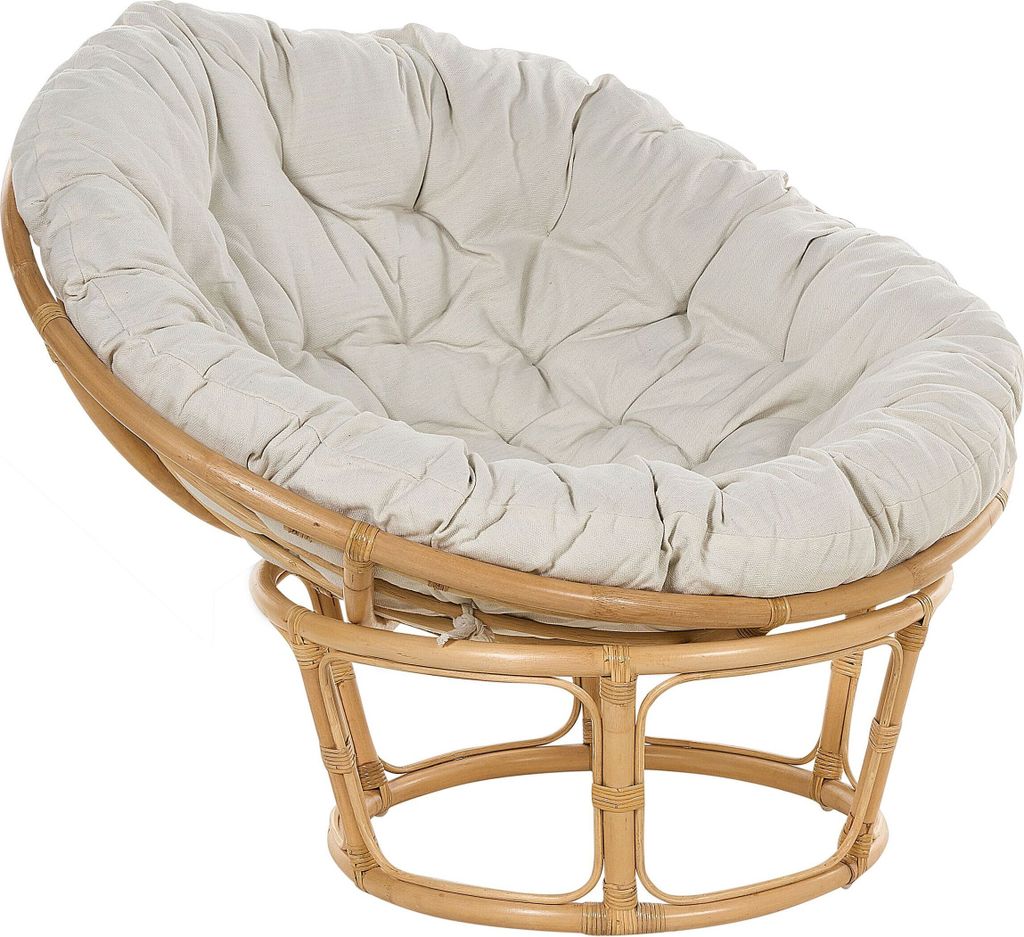BELIANI Gartensessel Natürlich Rattan Rund 110 cm Groß Drehbar mit Auflage Beige Boho Korbsessel Rattansessel Outdoor Indoor Terrasse Balkon Sitz...