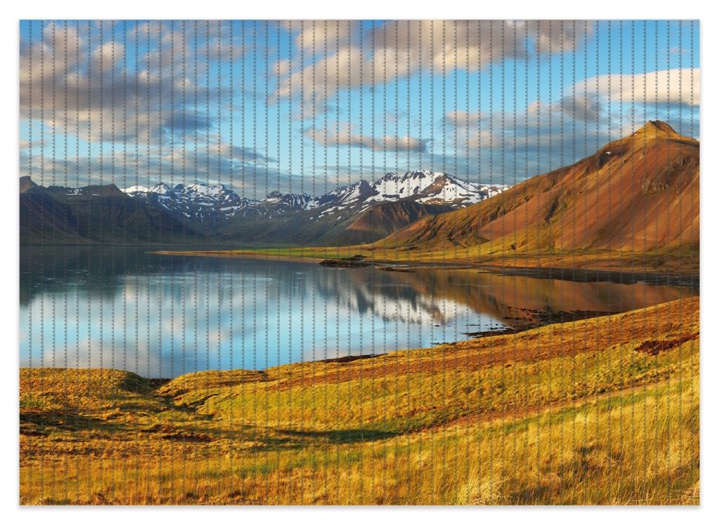 Wallario Duschmatte Antirutschmatte Badmatte Fußmatte Bergpanorama mit Spiegelung im See, Größe ca. 70 x 50 cm