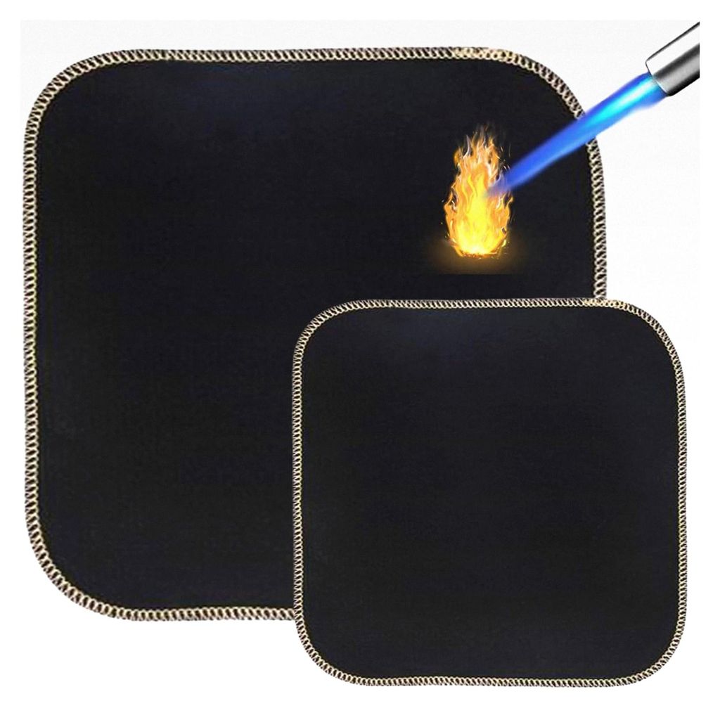 2 Stück feuerfeste Unterlage: 45 x 45 cm, 25 x 25 cm, Hitzeschutzmatte für Camping BBQ, Schwarz