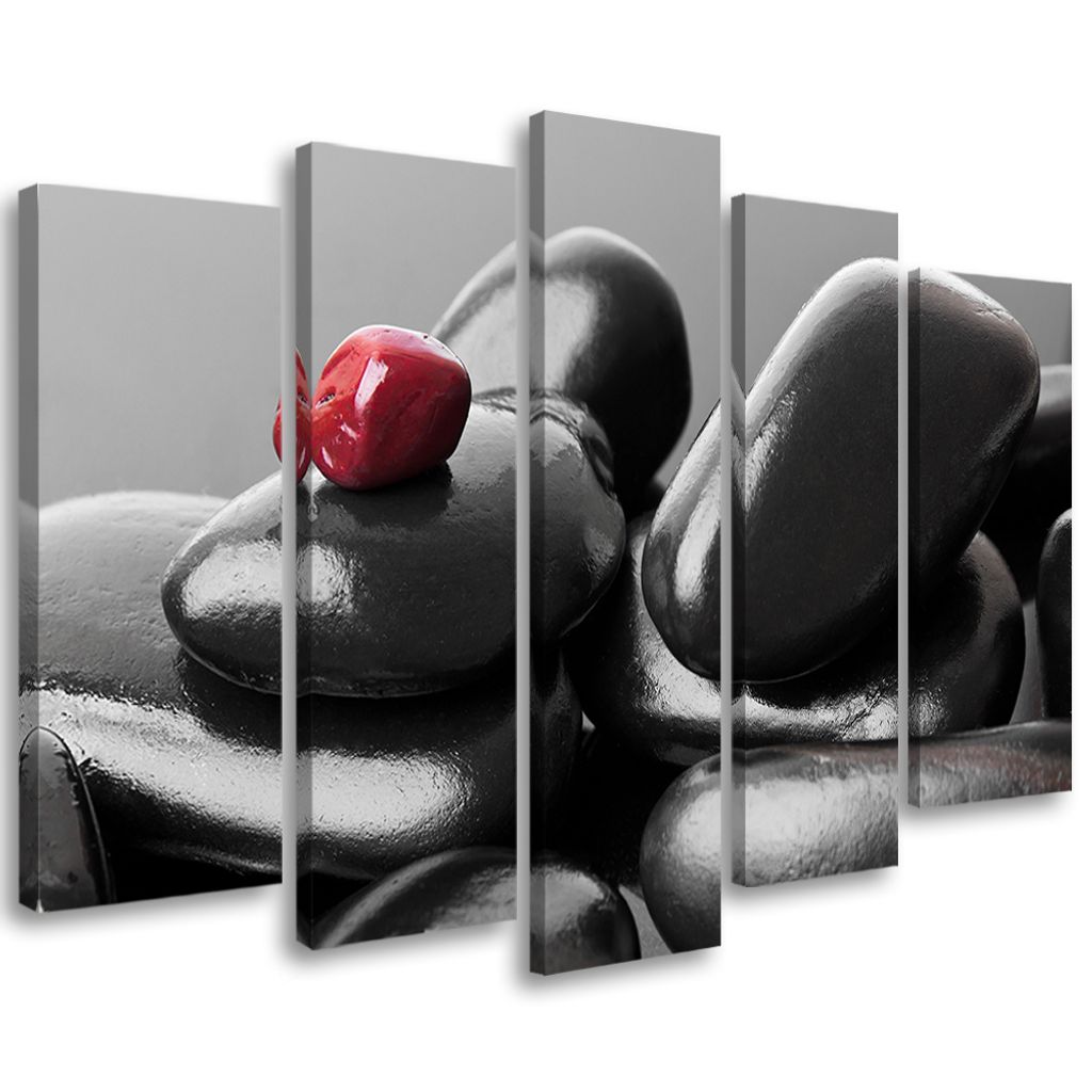 5-teiliges leinwandbild zen-steine schwarz 150x100 cm Feeby schwarz wandbild bereit zum aufhängen