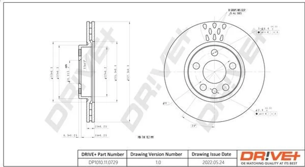Disque de frein ventilé DP1010.11.0729 haute résistance pour Expert