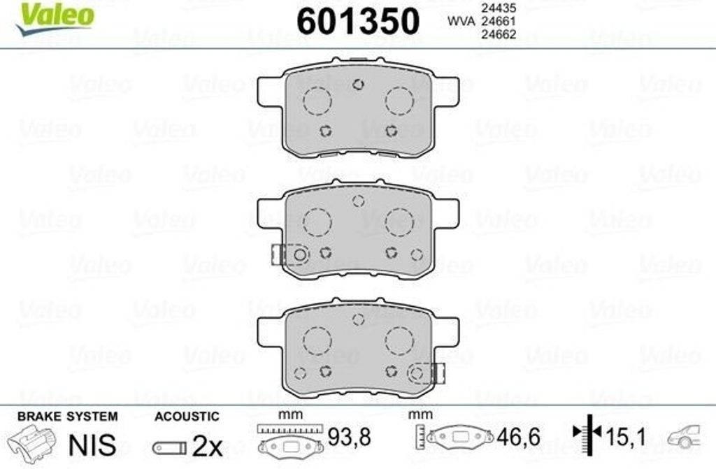 VALEO 601350 Bremsbelagsatz, Scheibenbremse OE 43022TA0A00 kompatibel mit Accord