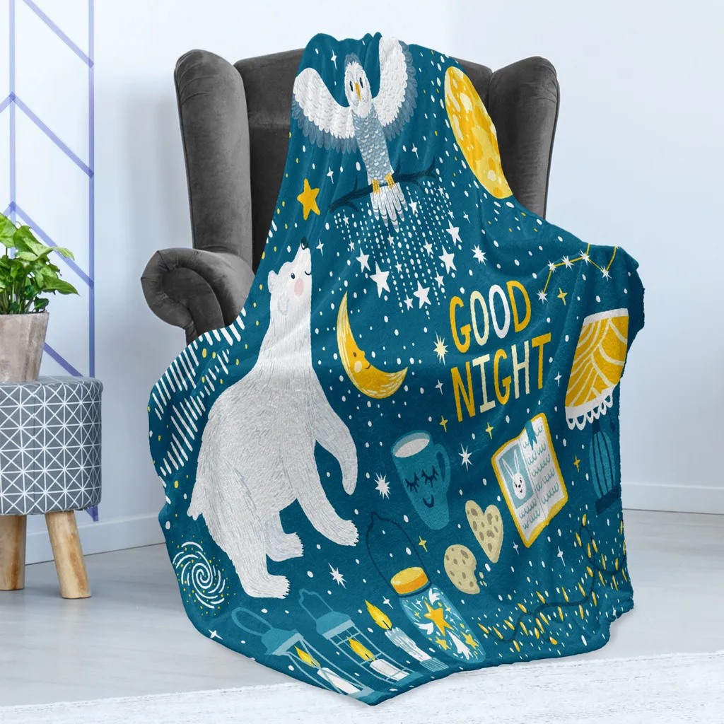 Plaid Invernale ABAKUHAUS Orso Polare e Gufi - Morbida Flanella 175x230 - 2