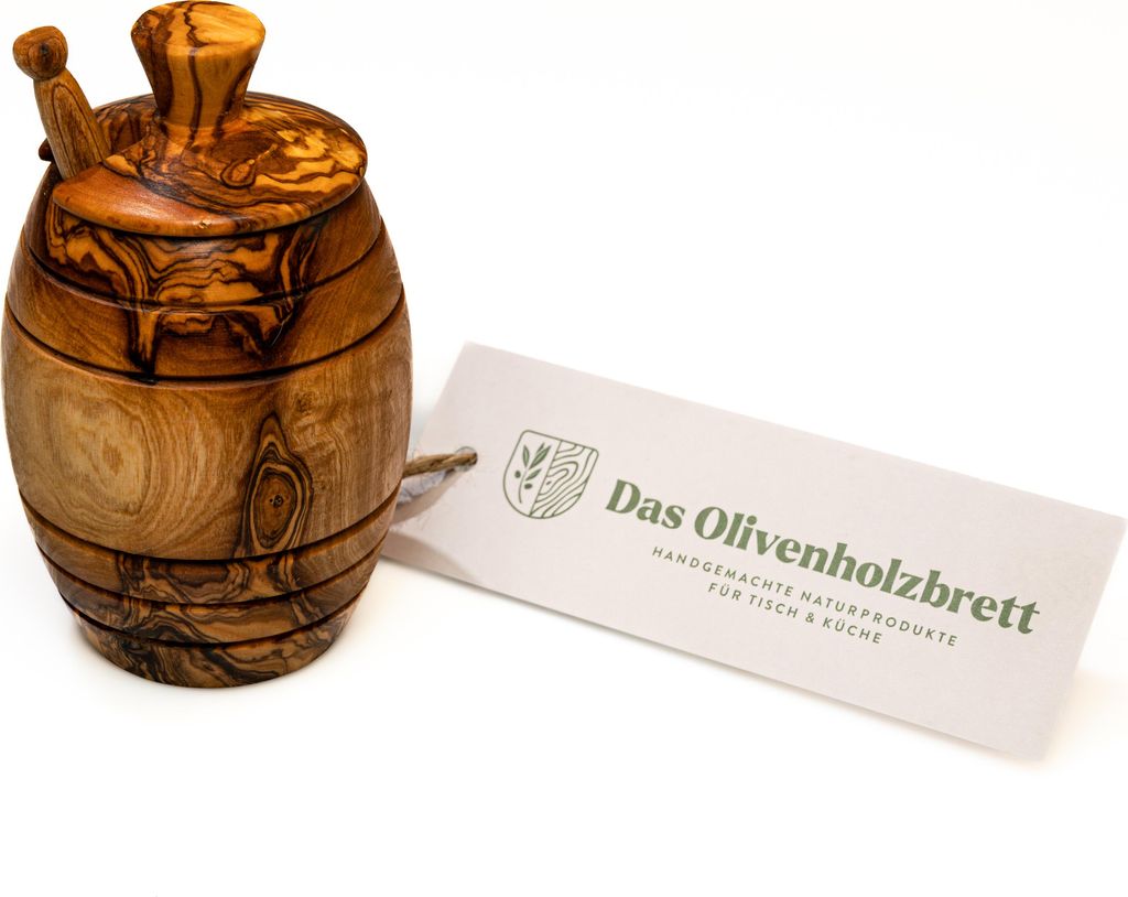 Honigtopf mit Honiglöffel aus Olivenholz 12 cm Produktbild 
