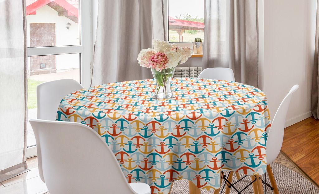 ABAKUHAUS Marine Runde Tischdecke, Nautical Bunte und Retro, Kreis Tischdecke Abdeckung für Esszimmer Küche Dekoration, 150 cm, Mehrfarbig