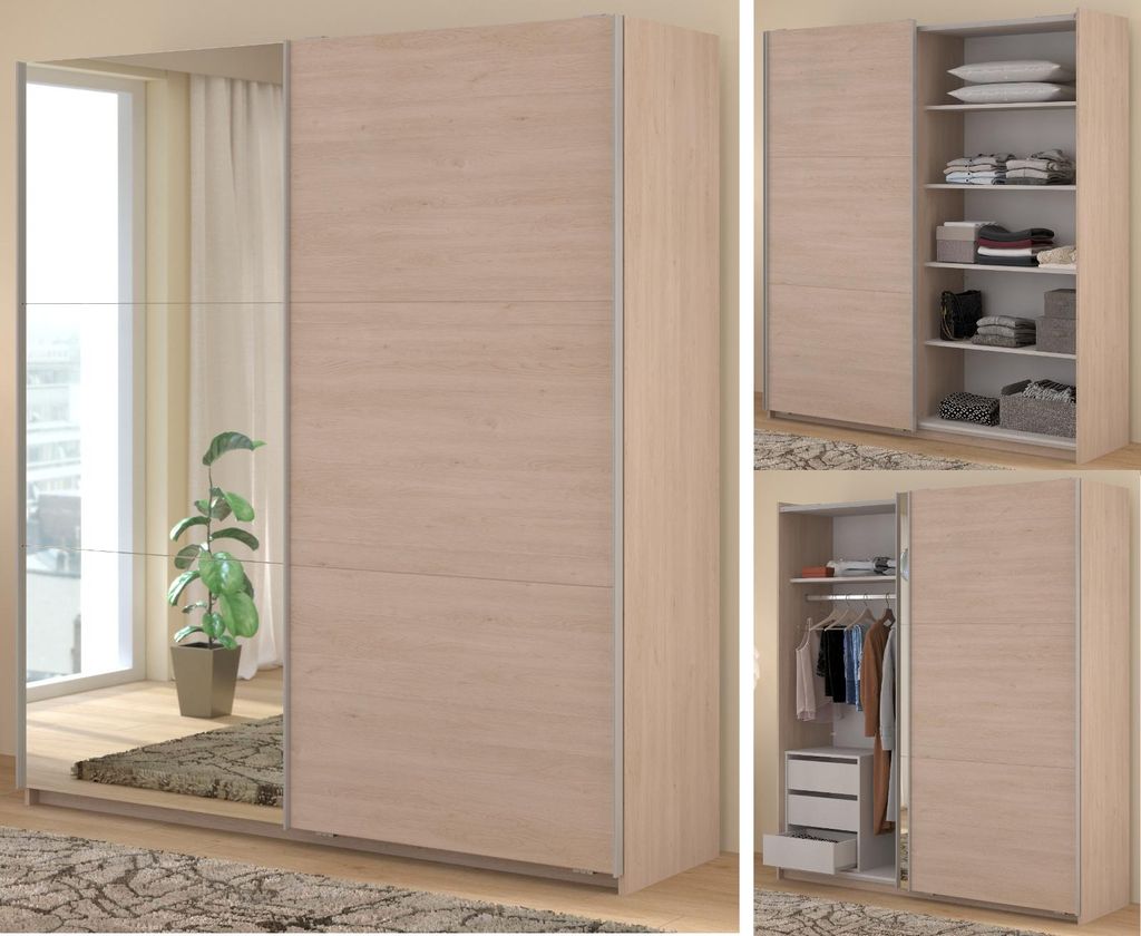 Kleiderschrank "Swing" in Jackson Eiche Schiebetürenschrank 2-türig mit Spiegel 178 x 203 cm, Soft-Close
