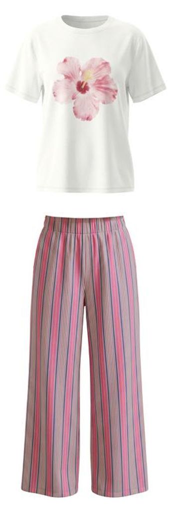 Langes zweiteiliges Damen-Pyjama-Set: Bedrucktes T-Shirt und gemusterte Pyjamahose