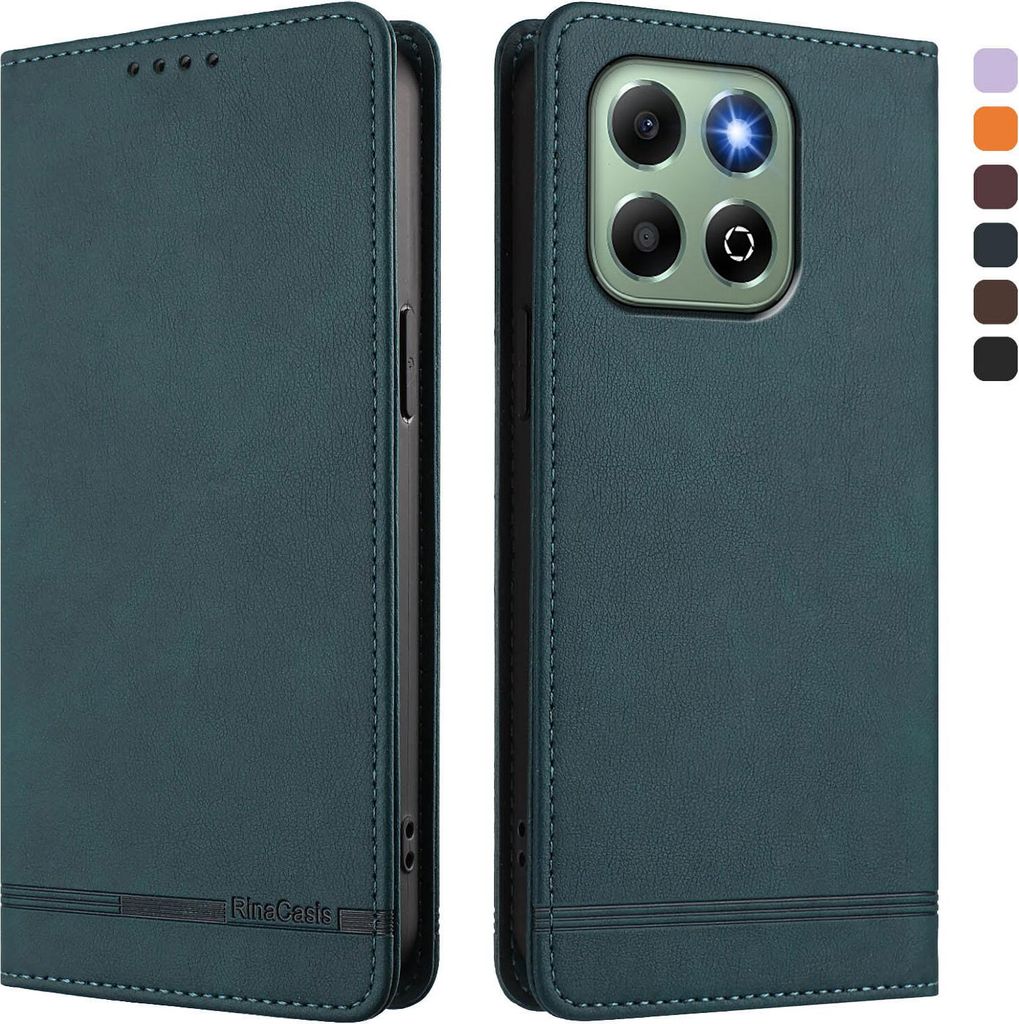 Hülle für Honor X6B/Honor X6A, Retro Kunstleder Ständer Klapphülle mit Kartenfächer und Magnetische Grün
