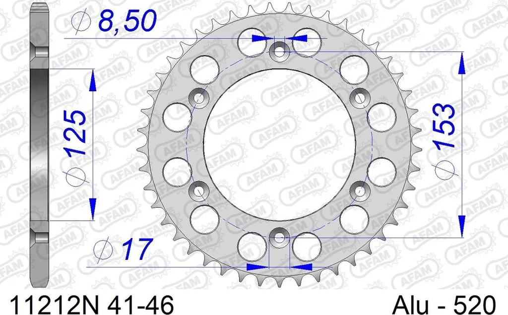 Couronne Alu AFAM 520 - 41 Dents Argent 11212N-41 ID 125 LK 153