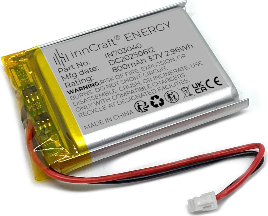 Lithium Polymer Akku innCraft Energy 800mAh 3.7V, 40x30x7 Modell 703040 2P Molex 51021-020 1.25mm Anschluss