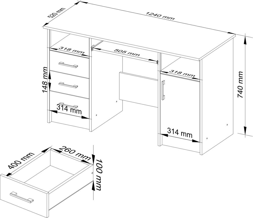 PC-Schreibtisch AKORD ANA Sonoma-Eiche mit 3 Schubladen Produktbild 3
