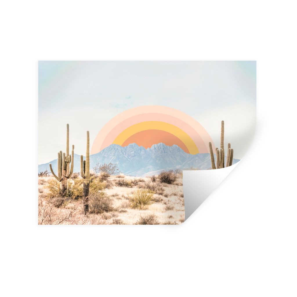 MuchoWow Wandtattoo Wandsticker Wandaufkleber Kakteen - Pflanzen - Natur - Sonne 160x120 cm Selbstklebend und Repositionierbar - Selbstklebend - ...