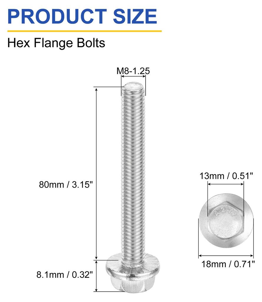 6 Stš¹ck M8 x 80mm Sechskantflanschschraube, 304 Edelstahl Flansch Sechskantkopf Bolzen Flansch Sechskantschrauben fš¹r Haushalte, Maschinenwer...