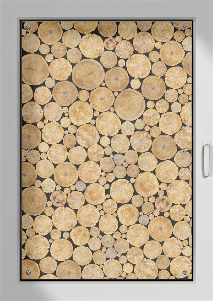 Wallario Lichtschutzbild, Dekorativer Sichtschutz Sonnenschutz 76 x 115 cm mit Motiv: Holzstapel rund - Verdunklung ohne Bohren
