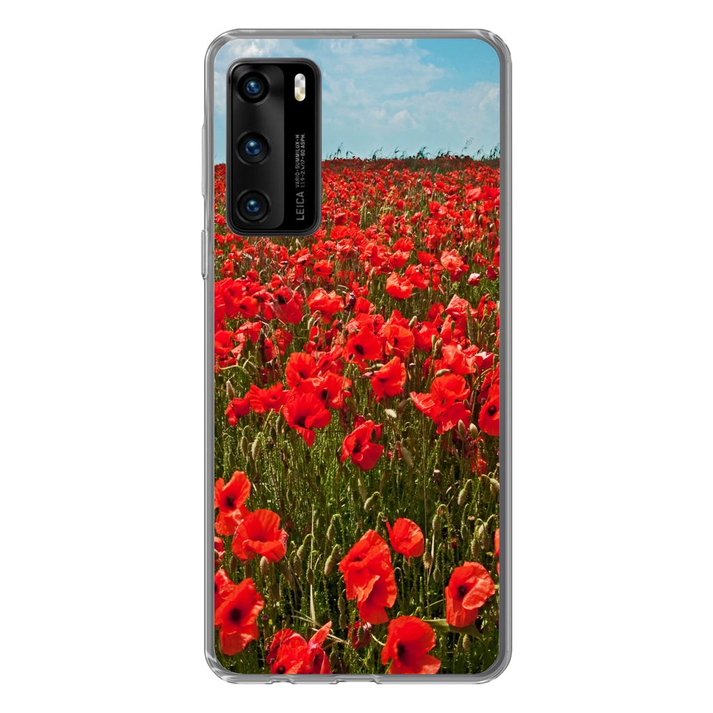 MuchoWow Handyhülle Schutzhülle Hülle für Huawei P40 Eine Wiese voller Mohnblumen Silikon Softcase Handy Hülle - Handytasche