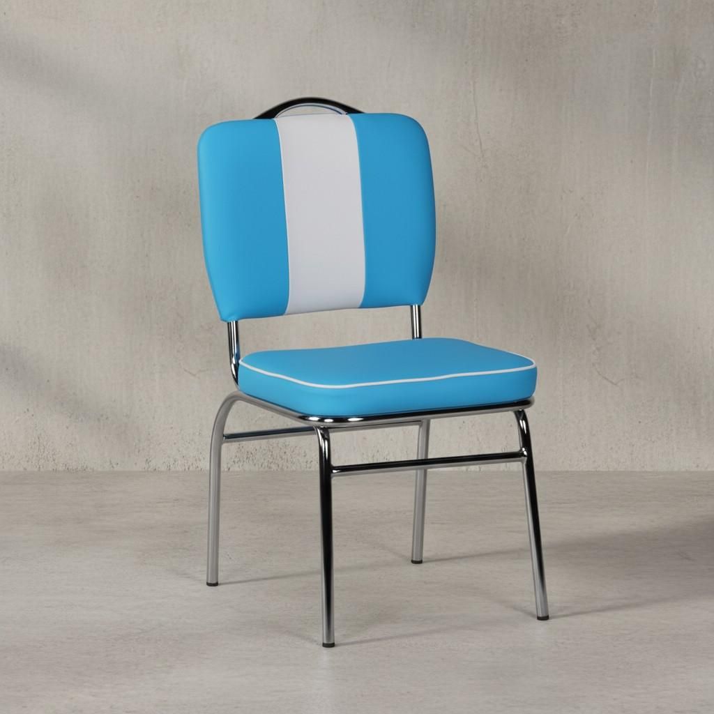 Retro Esszimmerstuhl, 50er-Jahre Diner Style, bequeme Polsterung. Blau, 47x45x90 cm | Kadima Design