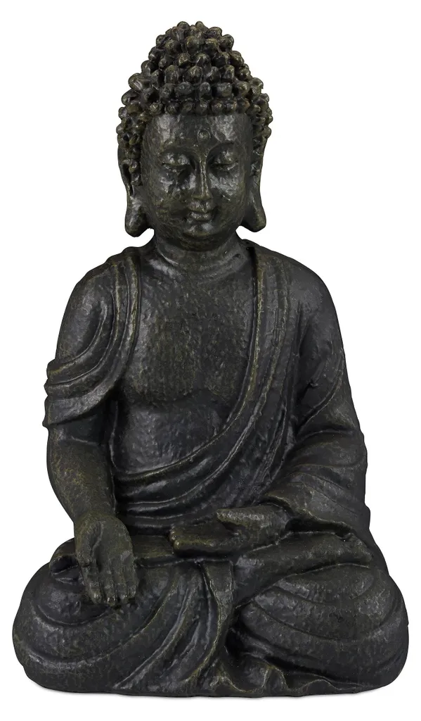 Statue de Bouddha assis 30 cm en polyrésine gris foncé pour le jardin