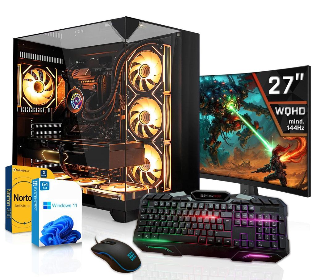SYSTEMTREFF Gamer Komplett PC - Ryzen 7 9850X3D - Nvidia GeForce RTX 5080 16GB - 32GB DDR5 - 2TB NVMe - Gaming Monitor 69 cm (27 Zoll) WQHD 180Hz