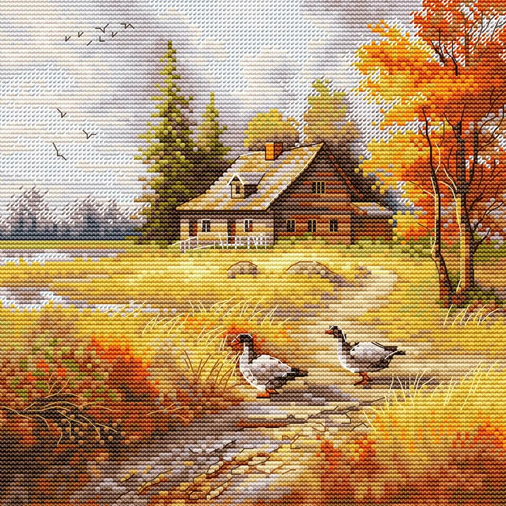 Décoration murale DIY point de croix Automne doré kit créatif zen