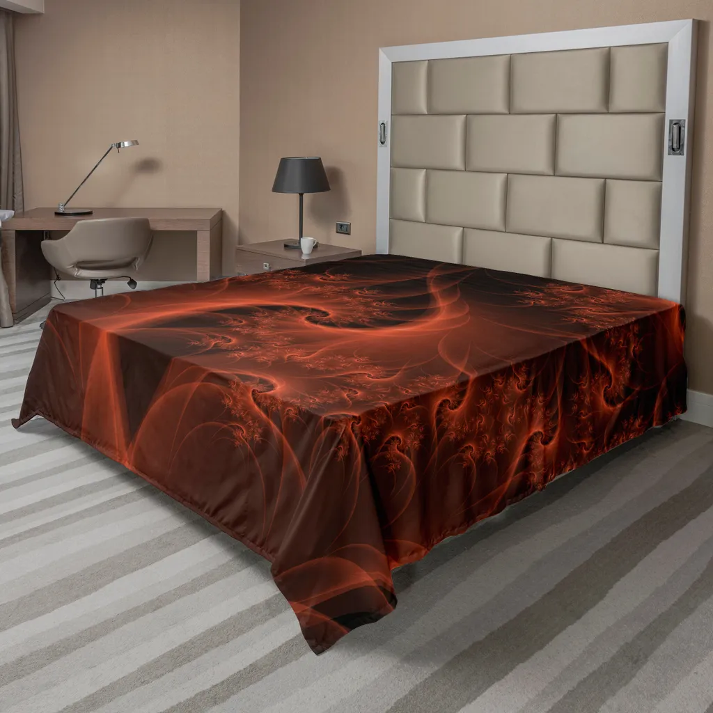 Drap plat orange brûlé ABAKUHAUS motif fractal floral 244 x 205 cm