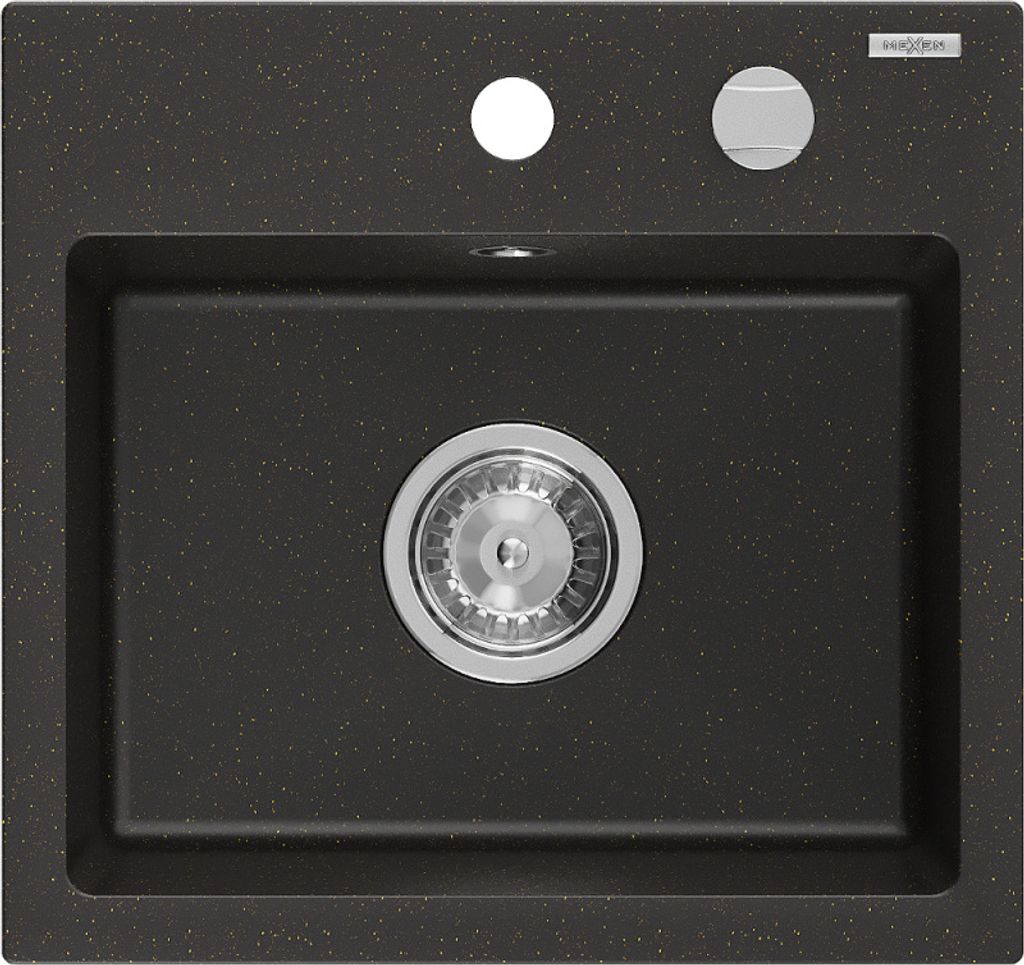 Mexen Milo 1-Becken-Granit-Spüle 435 x 410 mm, Schwarz/Gold Metallisch - 6505441000-75