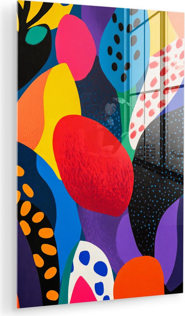 MuchoWow Glasbilder - Bilder auf Wandbild - Foto auf Glas Blumen - Blätter - Abstrakt - Rot 80x120 cm Wanddekoration aus Glas - Acrylglasbild - Ac...
