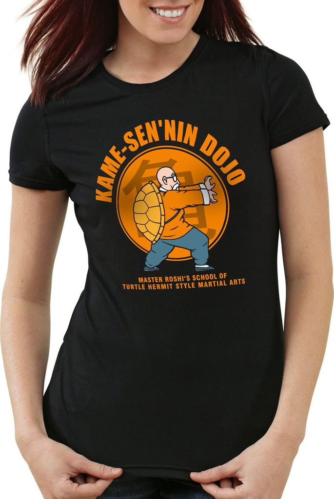 style3 Roshi Kame Sennin Dojo Damen T-Shirt turtle ball z songoku, Farbe:Schwarz, Größe:XL