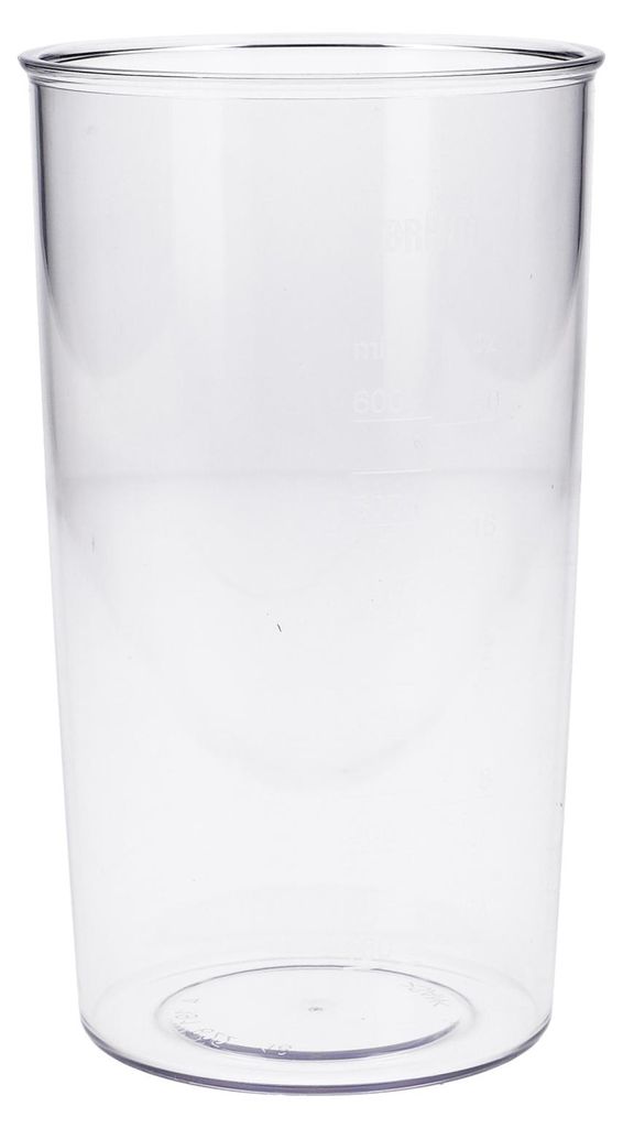 A clear plastic mixer beaker.