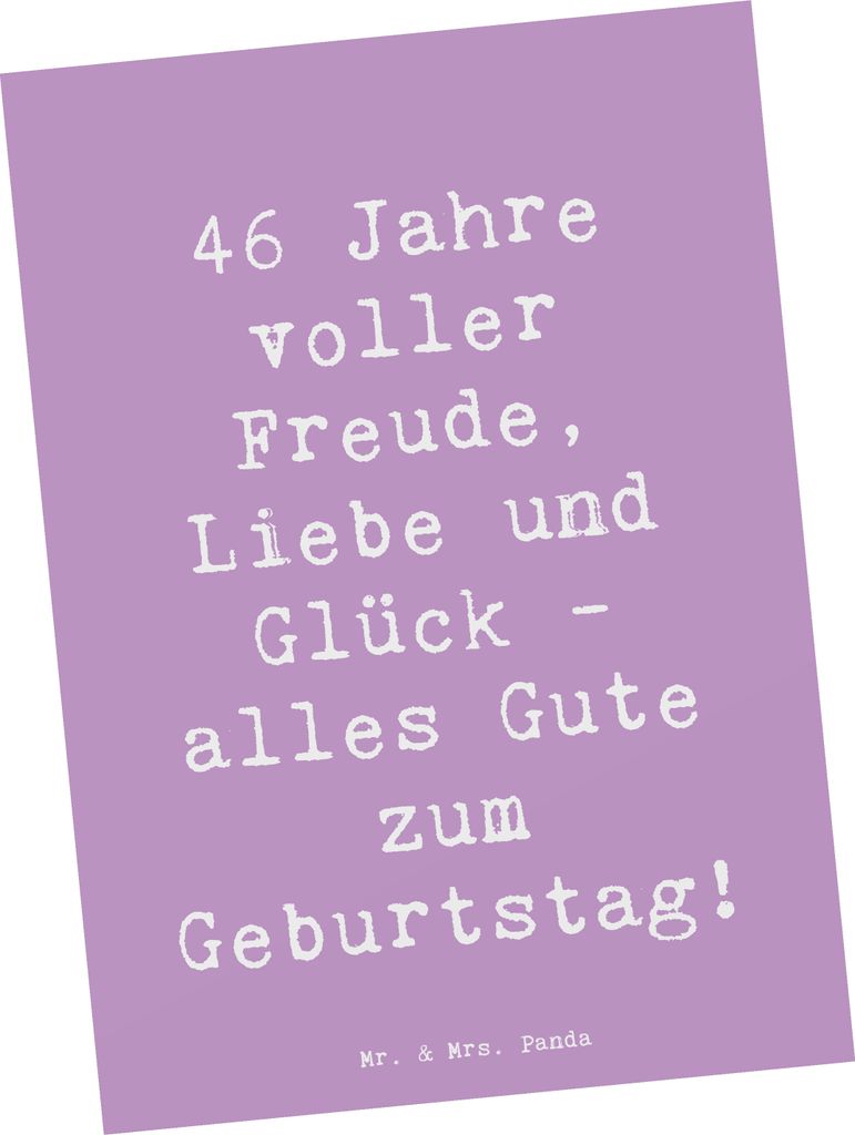 Mr. & Mrs. Panda Postkarte Spruch 46. Geburtstag - Lavendeltraum - Geschenk, herzliche Glückwünsche, Ansichtskarten, Geburtstagsgeschenk, Ansicht...