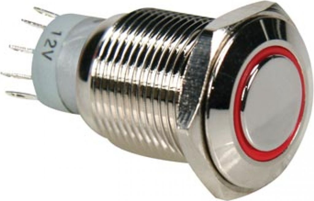 Drucktaster - Rund - Metall - Spdt 1No 1Nc - Rote Ringbeleuchtung