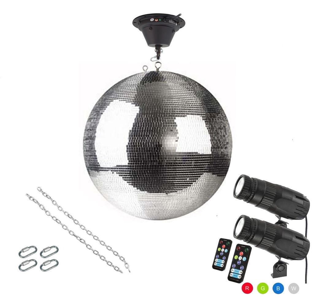 Spiegelkugel Komplettset 50cm mit Motor, 2 x 9W LED Pinspot Produktbild 