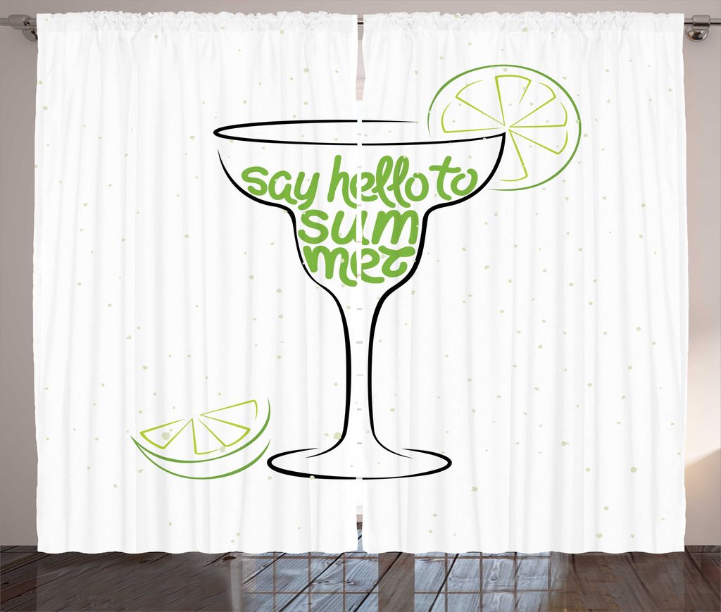 ABAKUHAUS Hallo Sommer Rustikaler Gardine, Cocktail-Glas mit Limetten, Wohnzimmer Universalband Gardinen mit Schlaufen und Haken, 280 x 225 cm, Lin...