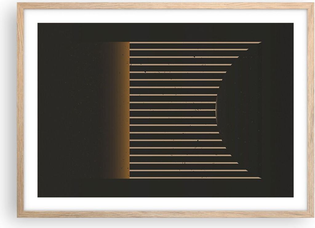 Gerahmtes Poster - Rahmen in heller Eiche - Modern Schwarz Gelb - 70x50 cm - Wand Bild - Wanddeko - Wandbilder - Kunstposter - Wandposter - Bilderr...