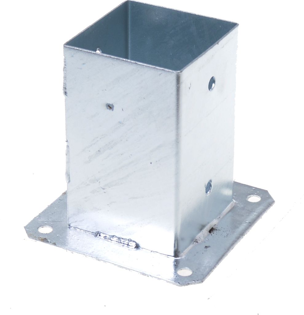 Aqbau Aufschraubhülse 90x90 mm Pfostenträger aufschrauben, Vierkantpfosten, Holzpfosten, Pfostenschuh, Bodenhülse mit Dübelplatte, Pfostenhalter