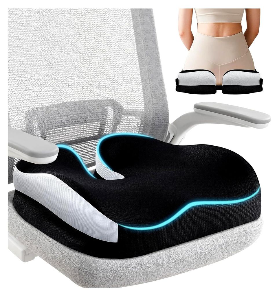 Sitzkissen – Ergonomisches, verdicktes Memory-Schaum Sitzkissen für Bürostühle, Abnehmbarer Riemen & Rutschfestes Autositzkissen für Bürost...