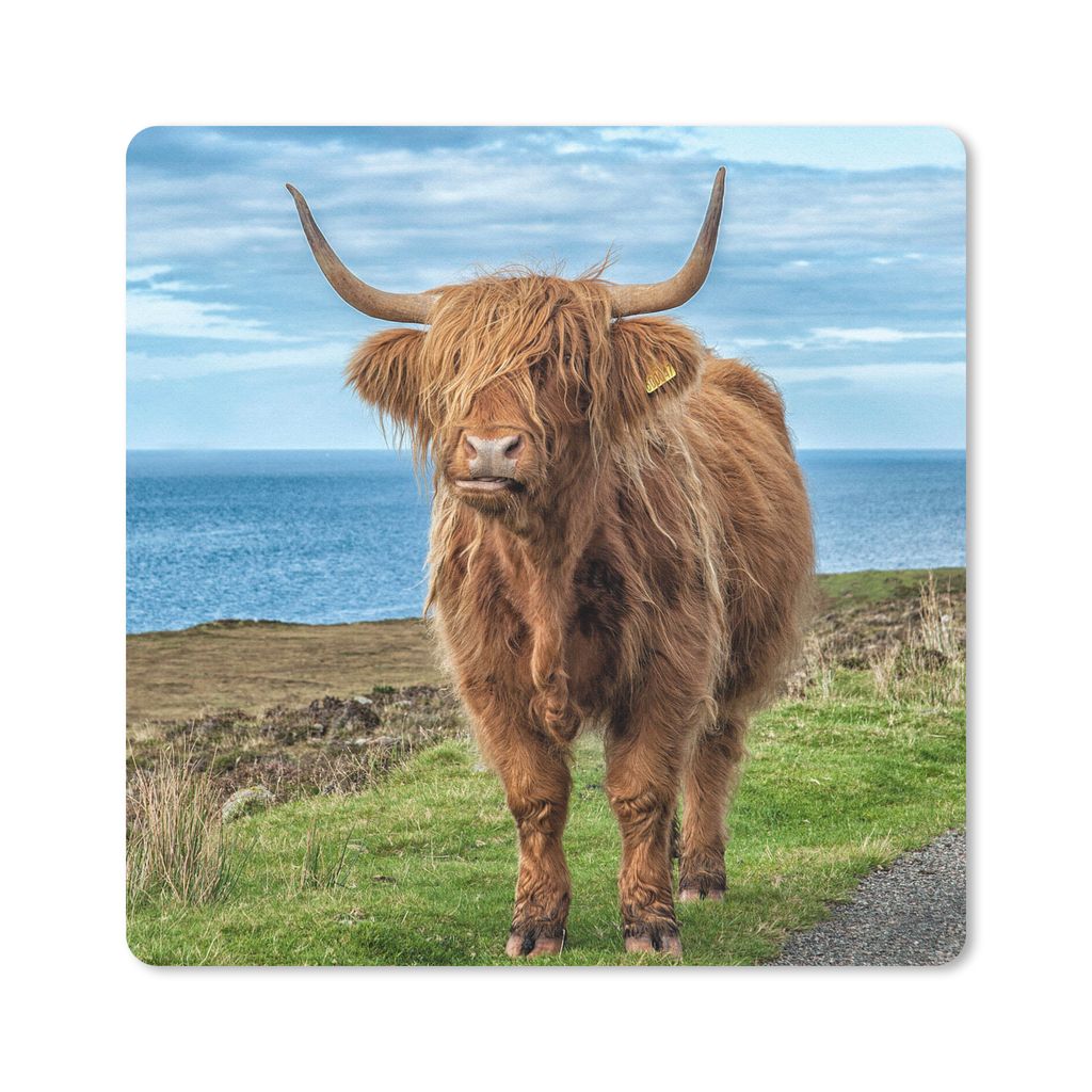 MuchoWow Mauspad Mousepad Schottische Highlander - Wolken - Landschaft 20x20 cm - Mousepads - Maus Mat - Pad - Mausunterlage - Desk Mat - Bureaua...