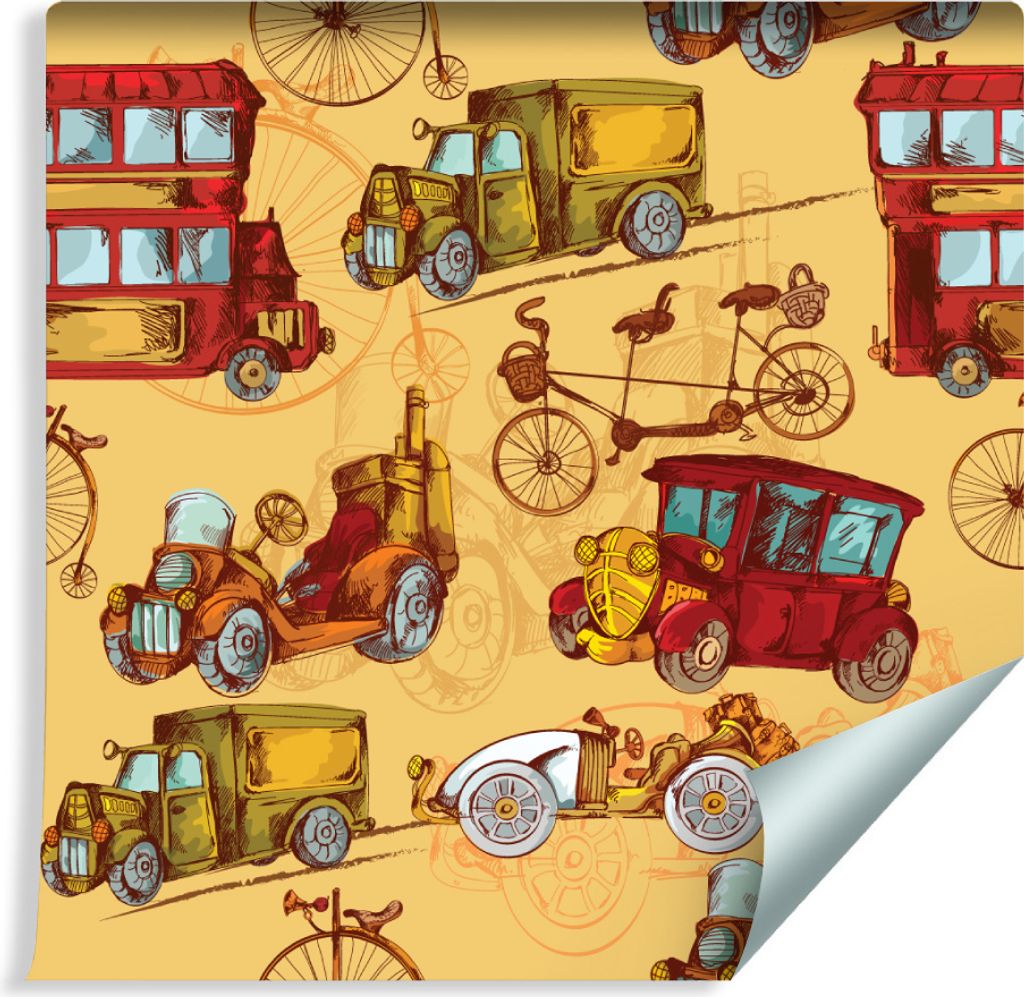 10m VLIES TAPETE Rolle Kinderzimmer Retro Autos Fahrräder Stadt XXL