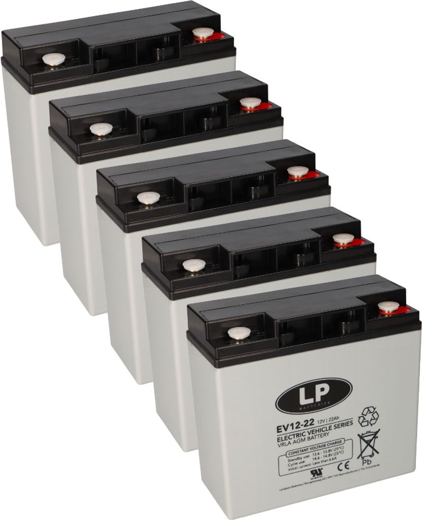 Akkusatz 5x 12V 22Ah kompatibel zu 6 DZM 20 60V 20Ah VRLA EV12022 T12 M5