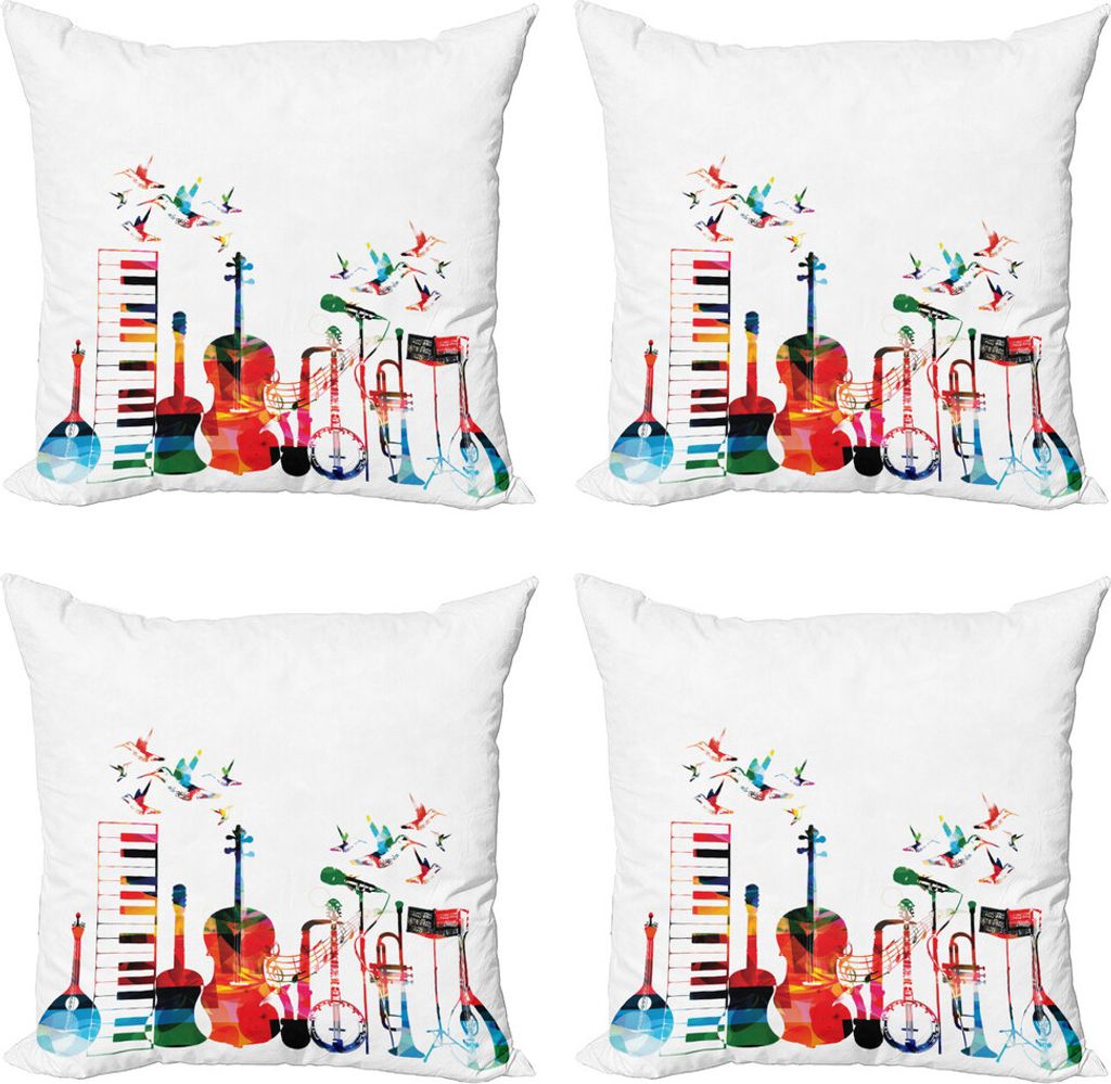 ABAKUHAUS Musik Kissenbezug Set (4 Stück), Bunte Instruments, Moderner Doppelseitiger Digitaldruck, 60 cm x 60 cm, Mehrfarbig